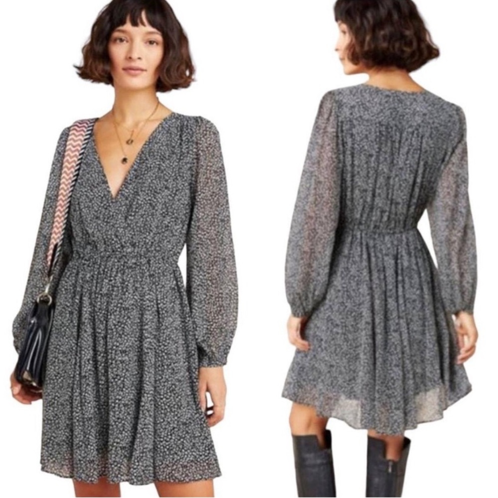 ANTHROPOLOGIE Maeve Carolyn Black and White Leopard Print Dress Sz M